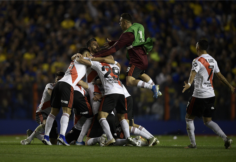 Los jugadores de River celebran la clasificación a la gran final de la Copa Libertadores 2019. Eliminaron a Boca. Foto. AFP
