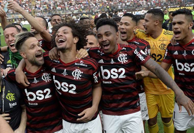 Los jugadores de Flamengo celebran el título de la Copa Libertadores 2019. Foto. AFP