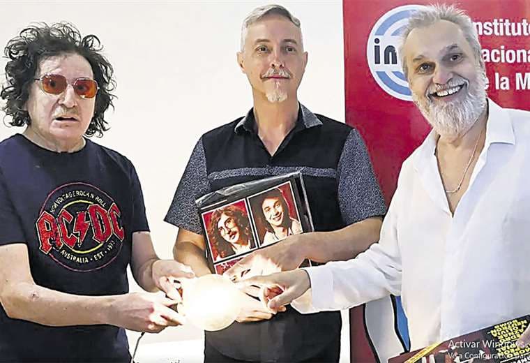Charly García, Pedro Aznar y David Lebón durante la presentación de ‘La grasa de las capitales’, edición 40 aniversario. Foto: INTERNET