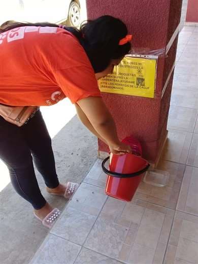 Voluntarios colocan comederos para canes en Yapacaní. Foto: Soledad Prado