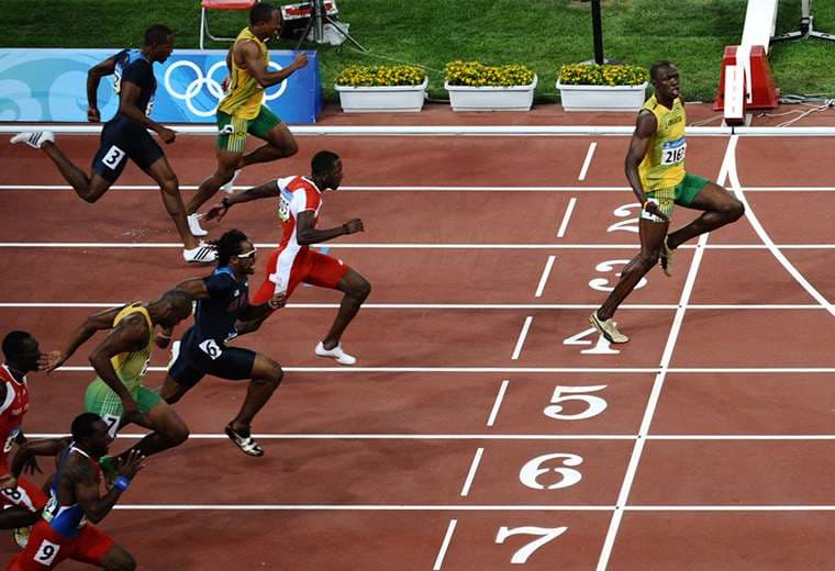 Usain Bolt compitiendo en los Juegos Olímpicos de Pekín-2008. Foto: AFP
