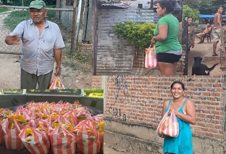 Las bolsas con alimentos son repartidas en su camioneta por diferentes calles. Fotos: Internet