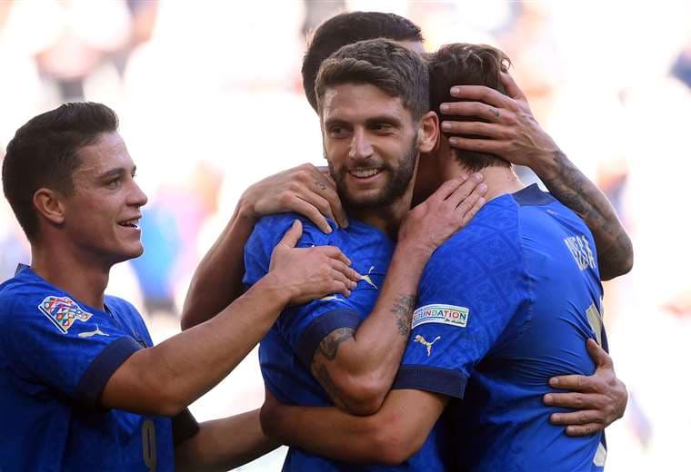 El festejo de los jugadores de Italia, que derrotaron a Bélgica este domingo. Foto: AFP