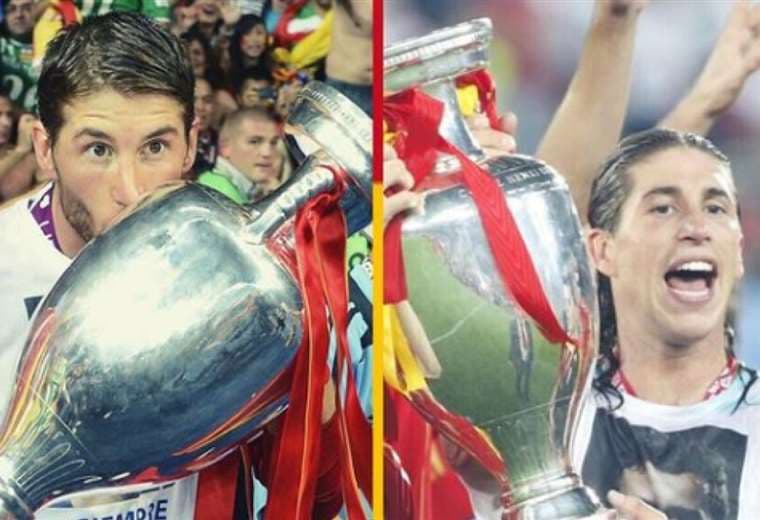 Ramos publicó estas dos fotos con las copas continentales que ganó en 2008 y 2012