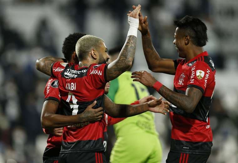 El festejo de los jugadores de Flamengo tras la victoria del domingo. Foto: AFP