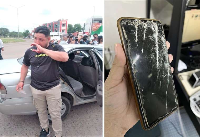 El grupo de choque golpeó al camarógrafo y dañó el celular de la periodista 
