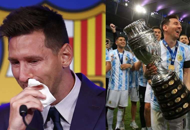 Messi en su despedida con el Barcelona, un par de semanas después de ganar la Copa América