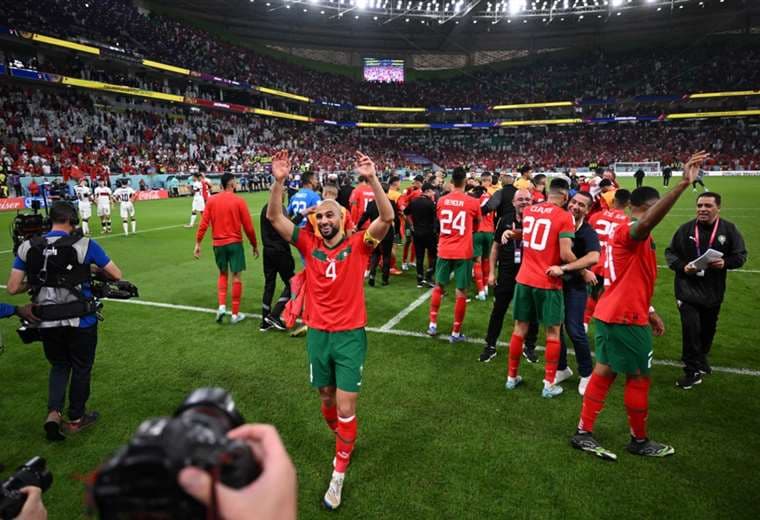 Marruecos festejando su histórica clasificación. AFP