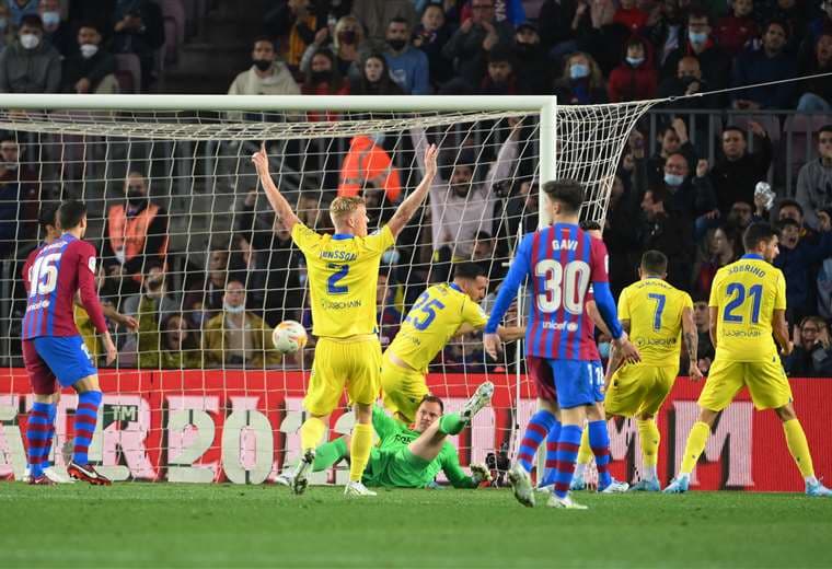 El gol del Cádiz, que este lunes derrotó de visitante al Barcelona. Foto. AFP