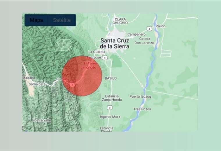 La locación donde se registró el sismo. Foto: Observatorio San Calixto