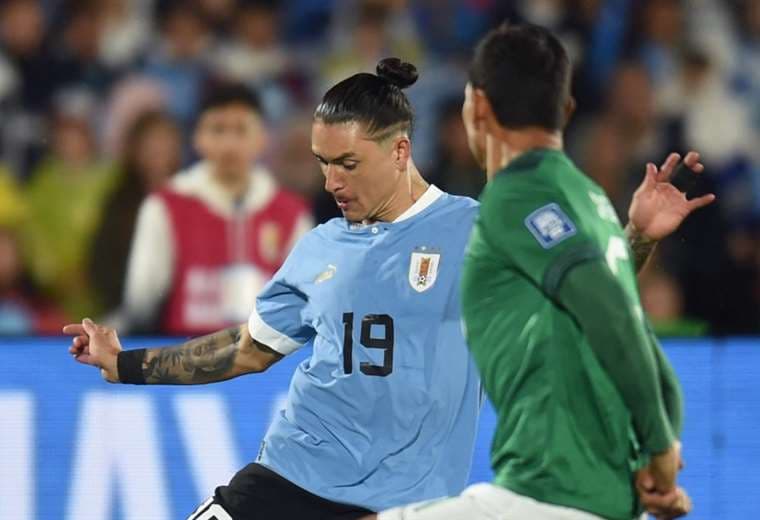 Darwin Núñez (19) abrió el marcador a favor de Uruguay. Foto: AFP