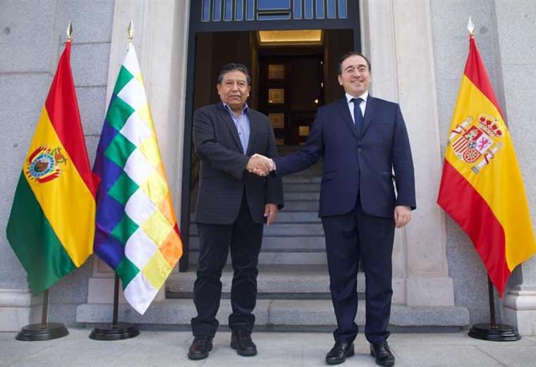 David Choquehuanca y el ministro español José Manuel Albares. Foto: Jmalbares