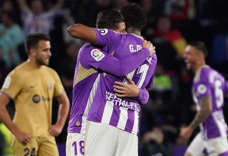 La alegría de los jugadores del Valladolid que quieren seguir en primera. Foto: AFP