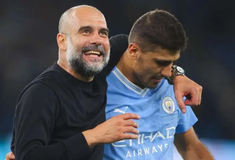 Pep Guardiola y Rodri actualmente están vinculados al Manchester City. Foto: Internet