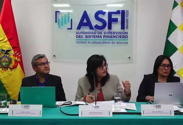 La directora de la ASFI, Ivette Espinoza (c) en conferencia de prensa/Foto: ABI