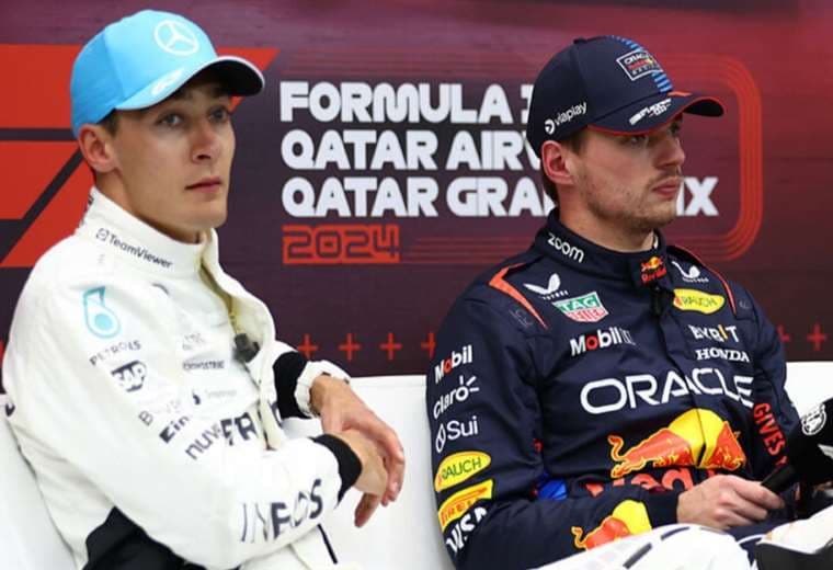 George Russell (Mercedes) y Max Verstappen (Red Bull), enfrentados. Fotos: Internet