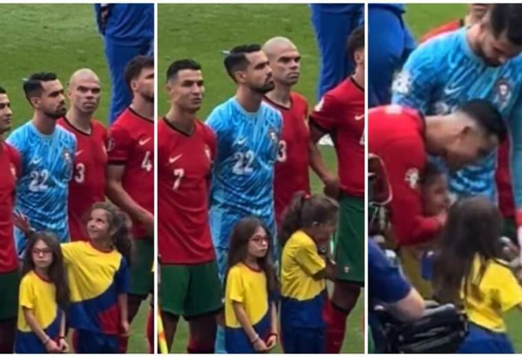 La tierna reacción de una niña cuando tocó a Cristiano Ronaldo en la Eurocopa