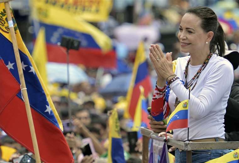  María Corina Machado, líder de la oposición venezolana en un mitin / AFP