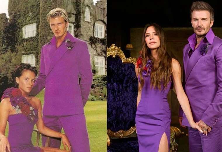 Los Beckham usan sus trajes de boda morados 25 años después