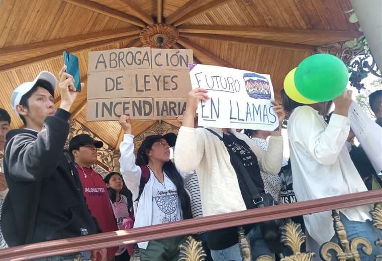 Jóvenes tarijeños protestan contra las leyes incendiarias