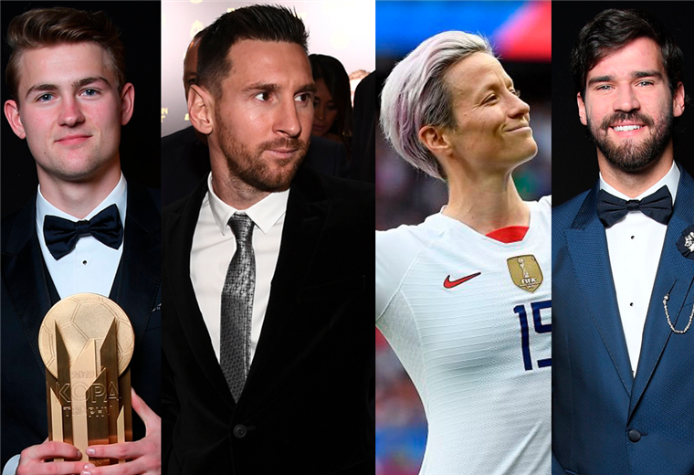 De Ligt, Lionel Messi, Megan Rapinoe y Alisson Becker, los galardonados en la ceremonia del Balón de Oro 2019.