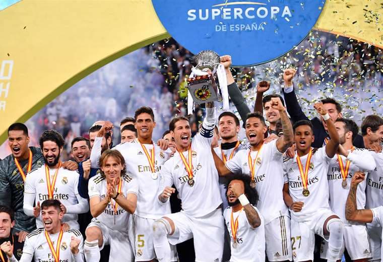 Los jugadores del Real Madrid, en pleno festejo. Foto: AFP