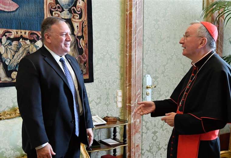 Pompeo fue recibido por el cardenal Parolin. Foto AFP