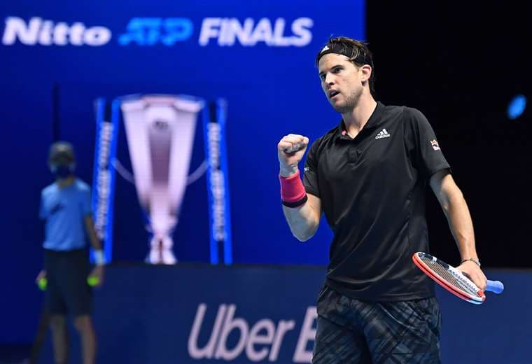 El festejo de Thiem tras derrotar a Djokovic en el Master de Londres. Foto: AFP