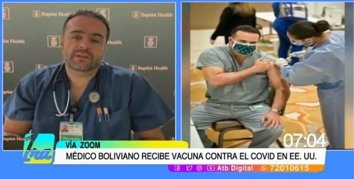 El médico boliviano recibió la dosis contra el coronavirus 