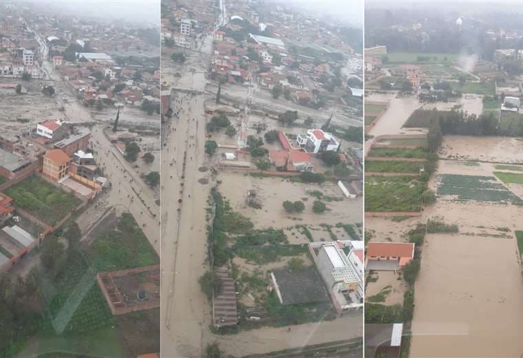 Las intensas lluvias han provocado inundaciones, el desborde de un río y una mazamorra en Tiquipaya | Foto: Ministerio de Gobierno