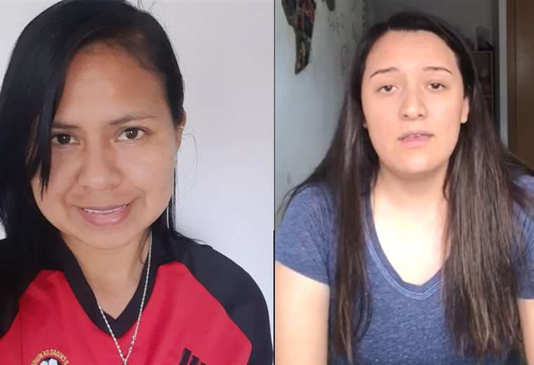 Las futbolistas boliviana Ángela Cárdenas y Paola Guzmán. Foto: DIEZ