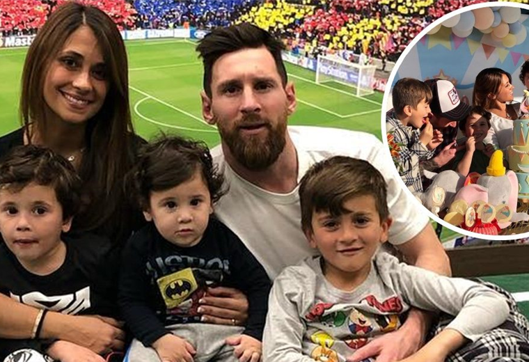 Leo Messi y su familia celebrando los dos años de Ciro