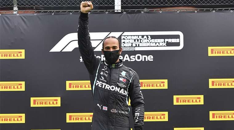El británico Lewis Hamilton celebrando su victoria. Foto: AFP