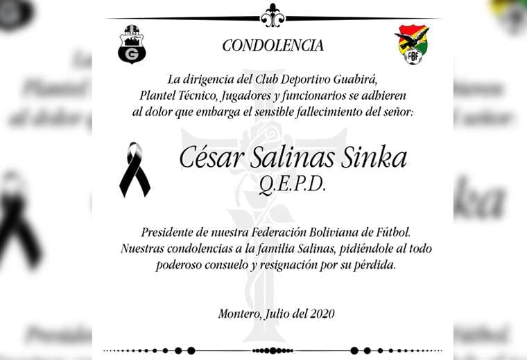 Condolencias de Guabirá