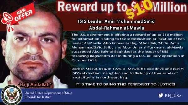 La recompensa por el líder de ISIS. Foto Internet