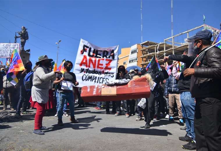 Marchistas protestaron este martes en El Alto. Foto APG 