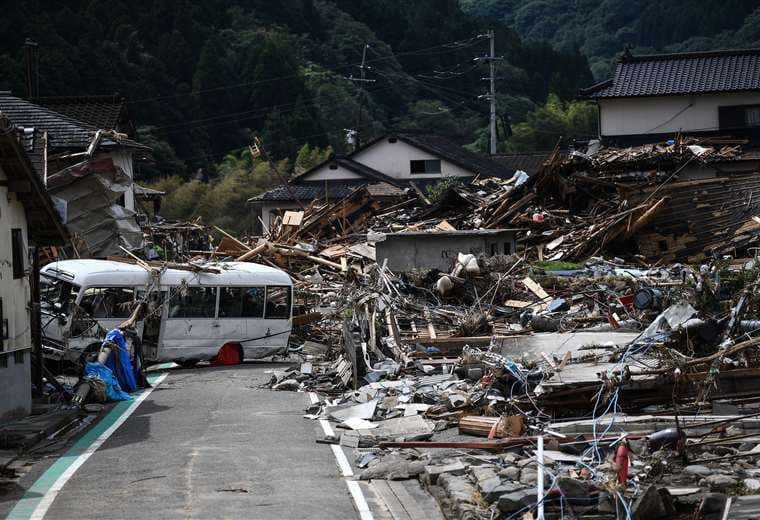 Inundaciones arrasaron comunidades en la prefectura de Kunamoto. Foto AFP