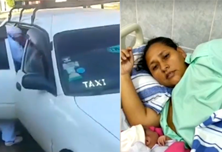 El auto y la mujer en la que fue transportada hasta el centro de salud. 