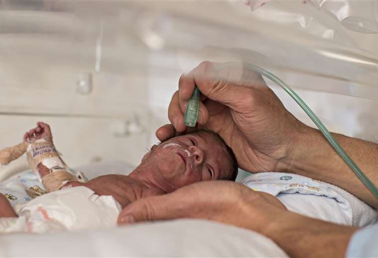 Un médico revisa a un recién nacido en la UTI de neonatología del Hospital de la Mujer/Foto:Patricio Crooker 