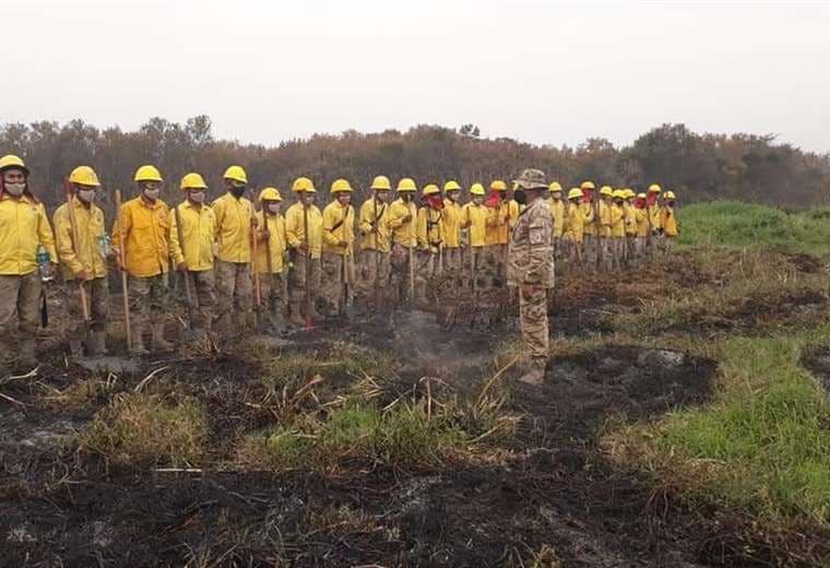 Los bomberos forestales trabajan en la liquidación del fuego /Foto: Jorge Ibáñez