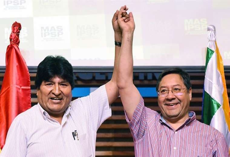 Morales, junto con el candidato masista, Luis Arce Catacora/Foto: APG