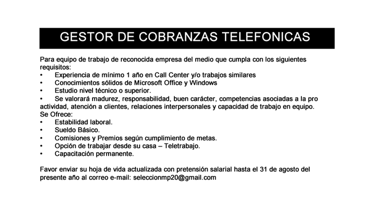 GESTOR DE COBRANZAS TELEFONICAS 