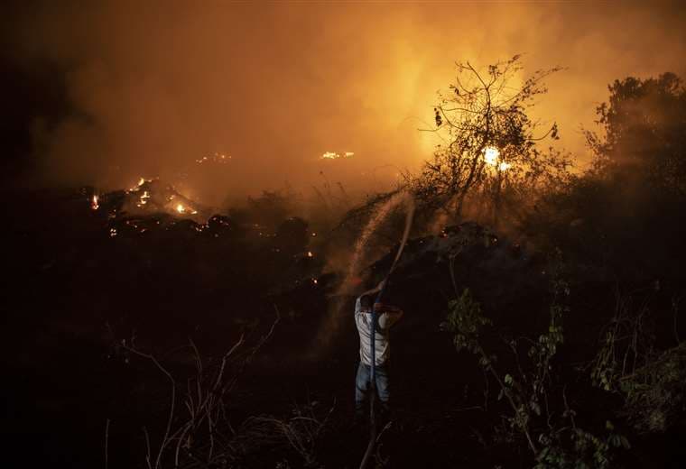 En precarias condiciones se combate el fuego en el Pantanal. Foto AFP