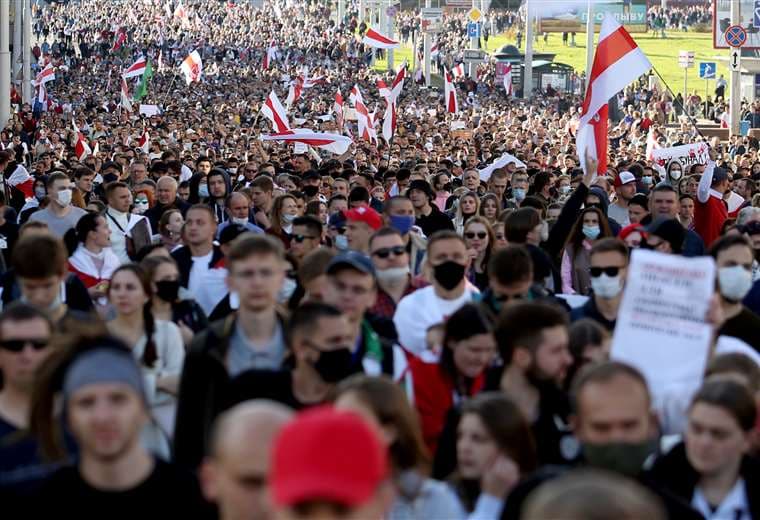 Movilización en las calles de Minsk. Foto AFP