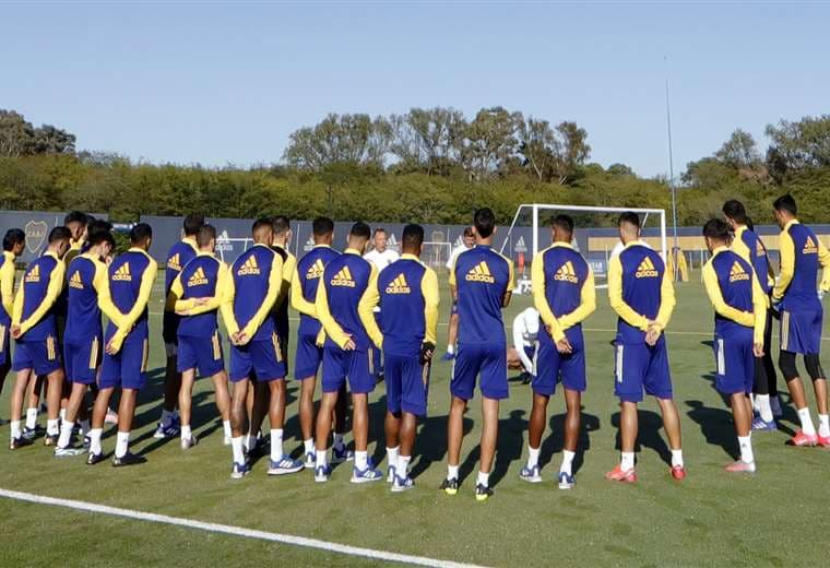 Los jugadores de Boca durante el entrenamiento de este lunes. Foto: Club Boca Juniors