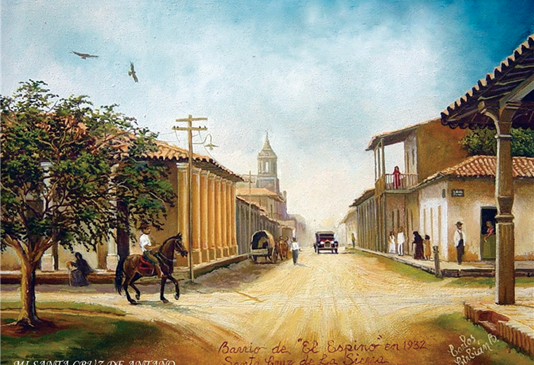 El centro cruceño recreado en una pintura de Carlos Cirbián 