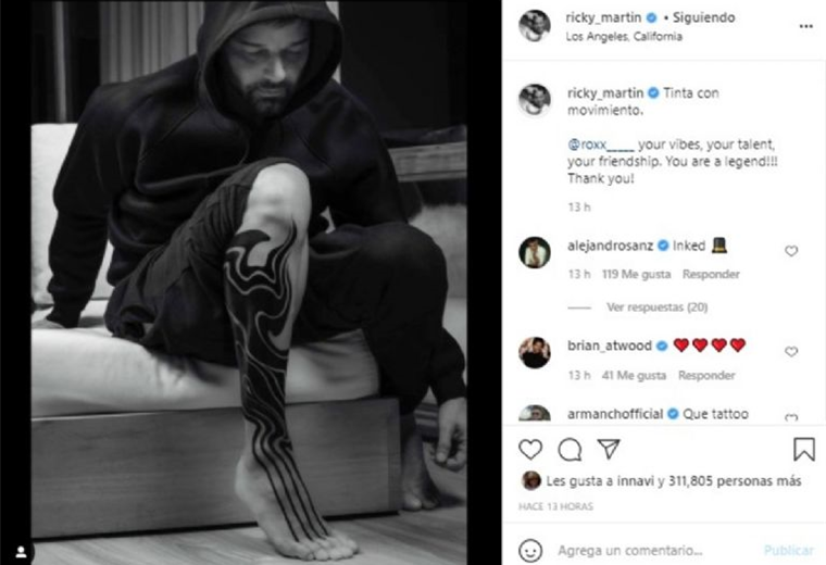 Ricky Martin mostró su nuevo tatuaje en su cuenta de Instagram 