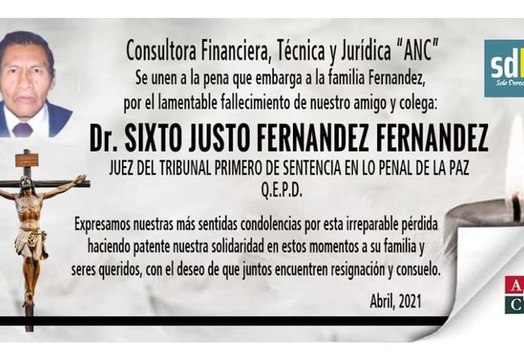 Condolencias por el fallecimiento del juez Sixto Fernández