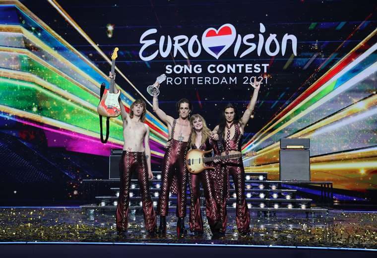 La banda italiana Maneskin, en el escenario de Eurovisión. Foto: AFP