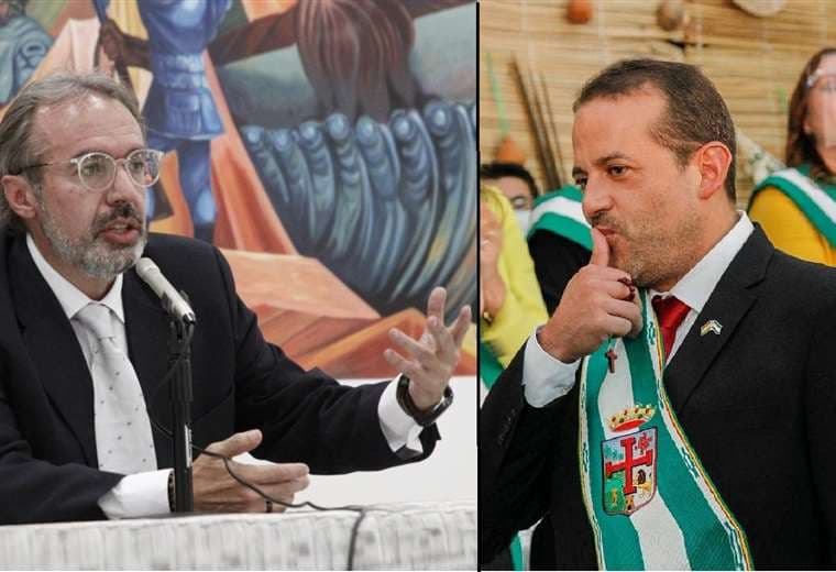 Foto referencial. Richter (izq.), el vocero presidencial, y Camacho, gobernador cruceño
